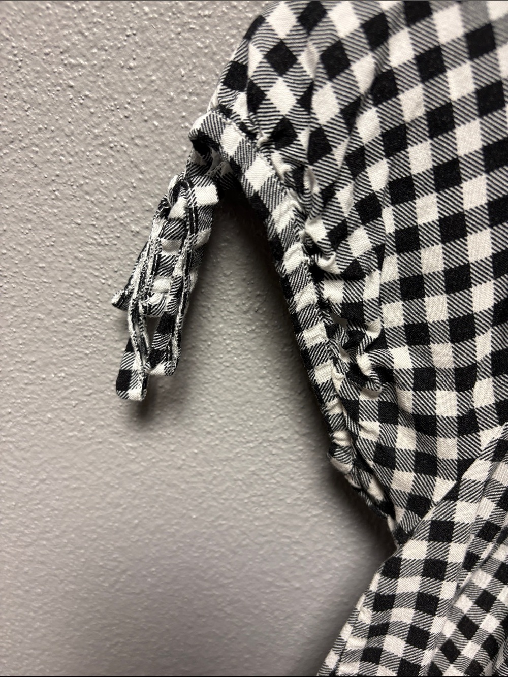 Crave Fame Black and White Gingham Off-Shoulder Top with Lace Hem - Picture 2 of 12
